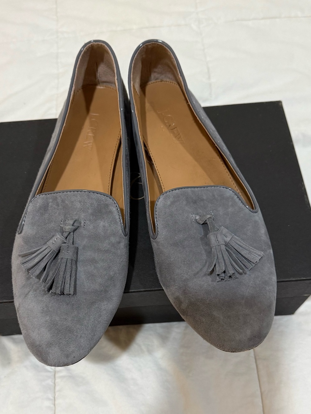 J. Crew Gray Suede Tassel Loafers